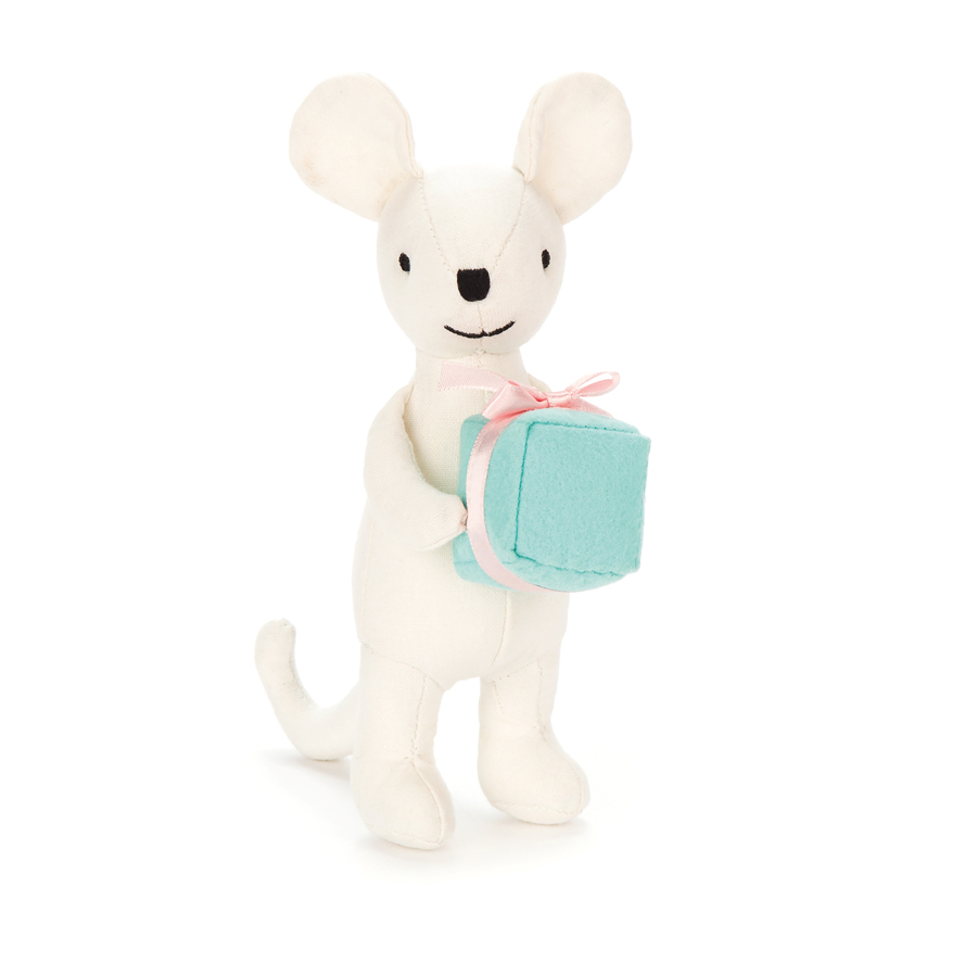 Glada musen med din present (Höjd: 16 cm)