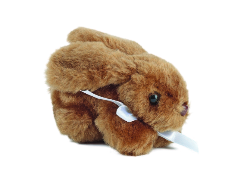 Brun fluffig liten kanin med vit rosett
