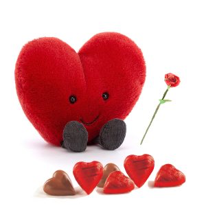 Hjärtnalle, röd ros, chokladhjärtan