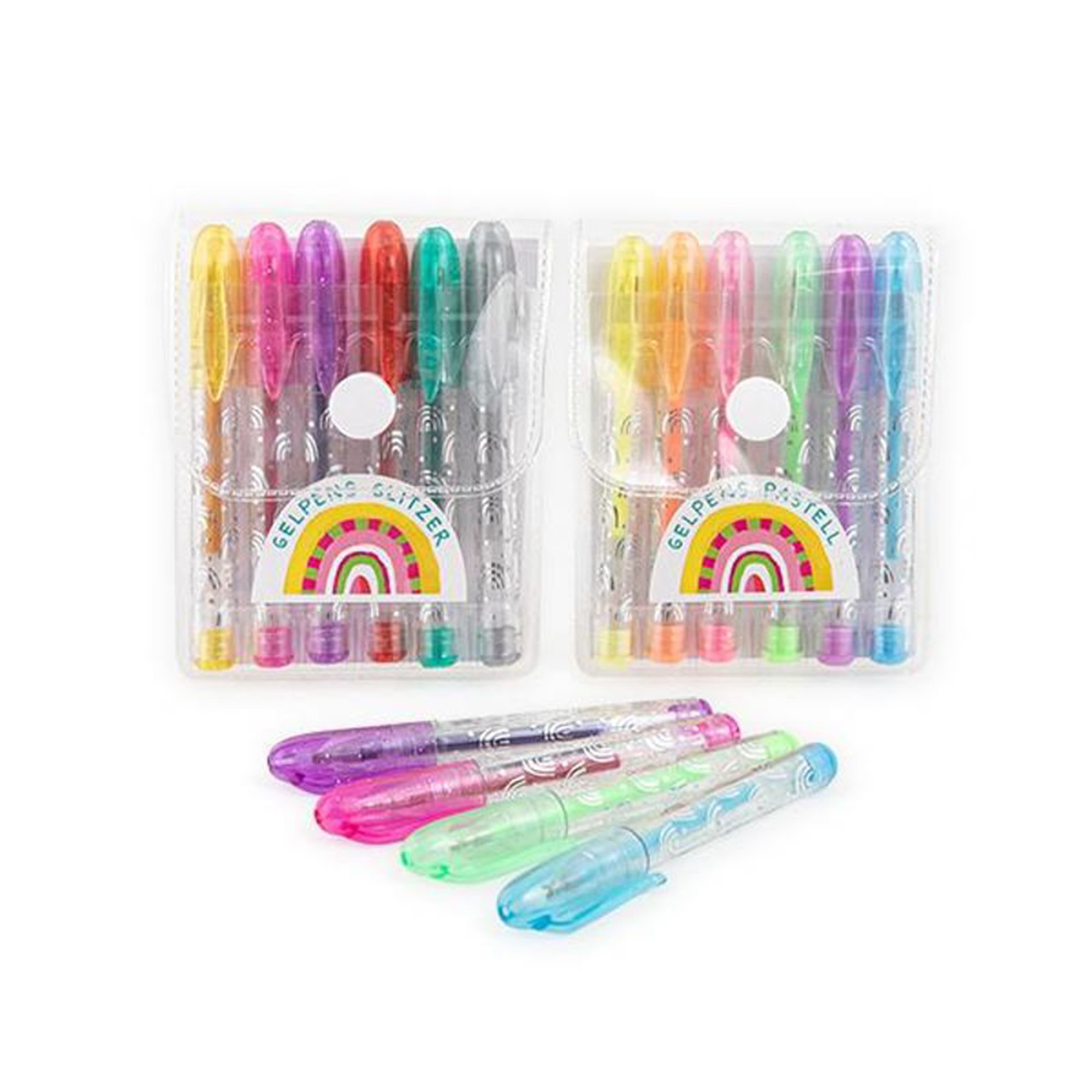 Mini-Gelpennor med regnbågsfodral (6 st pennor)