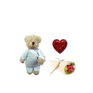 Mininallen som önskar god bättring med konstgjorda miniblommor och hjärta