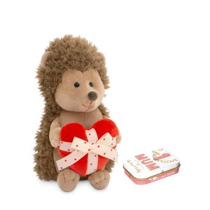 Omtanke med igelkotten Prickle med hjärtat och fin retroburk med mintpastiller till mamma