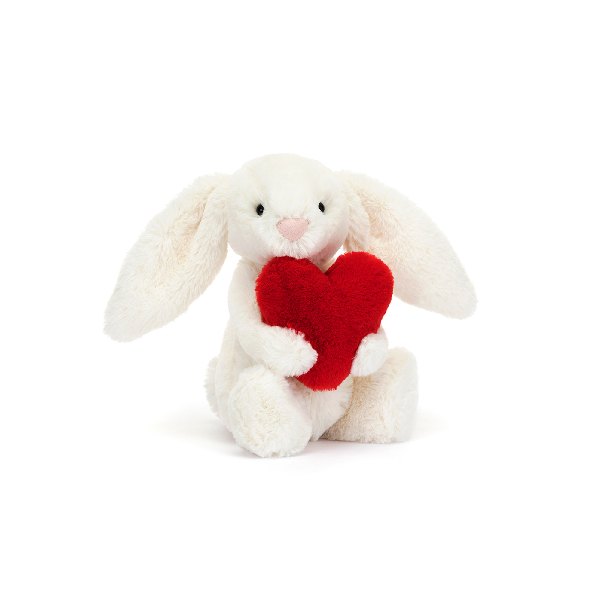 Supermjuk vit gosekanin med mjukt rött hjärta i famnen från Jellycat