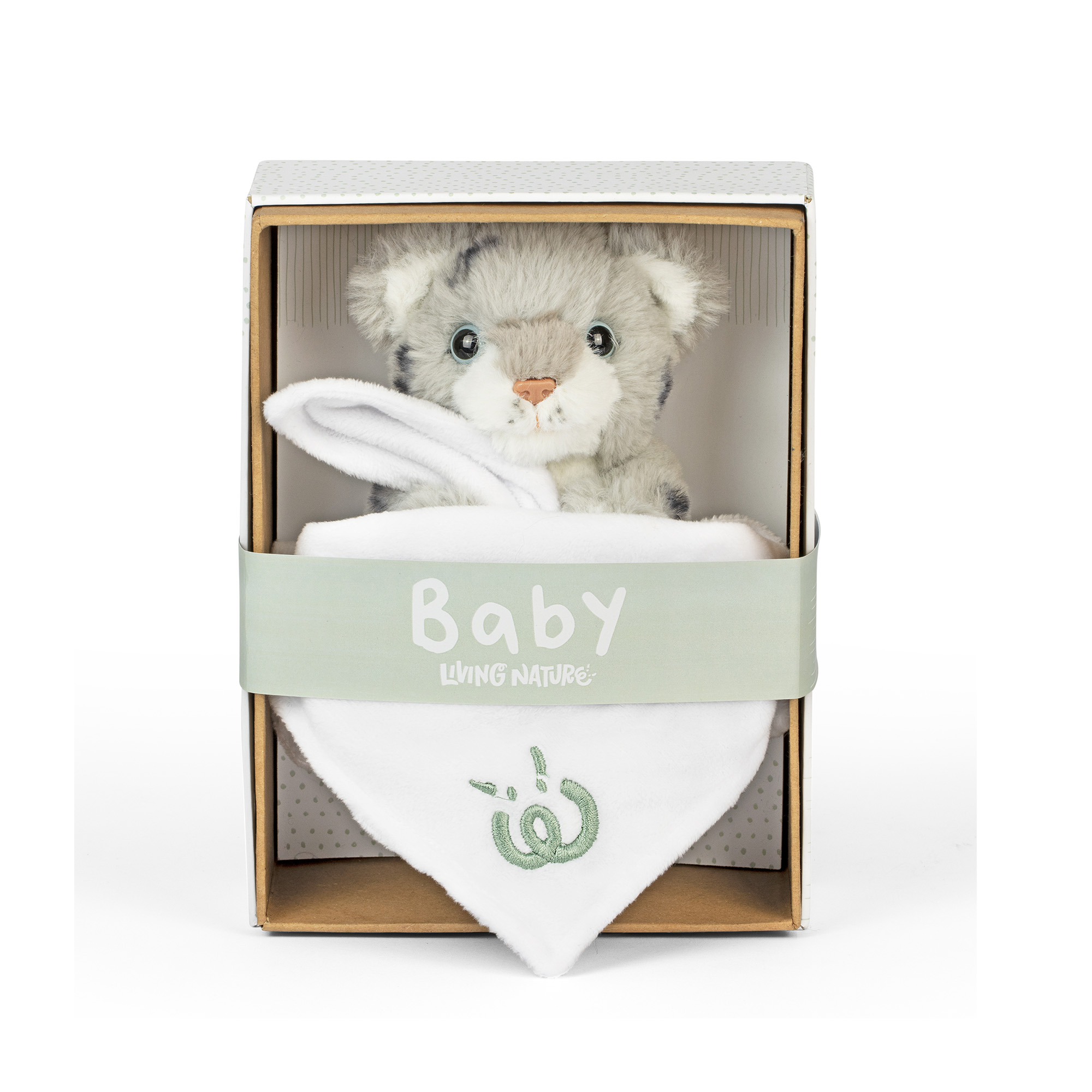 Mysig babypresent - Snöleopards-gosedjur med liten snuttefilt i fin låda
