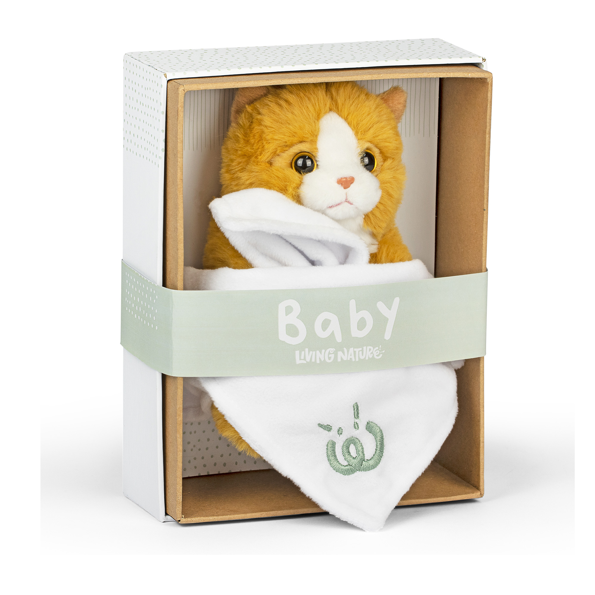 Gullig babypresent - Kattunge-gosedjur med liten snuttefilt i fin låda