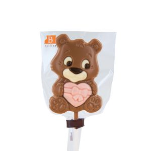 Supersöt Nalleklubba i Choklad med rosa hjärta i famnen Belfine (25g)