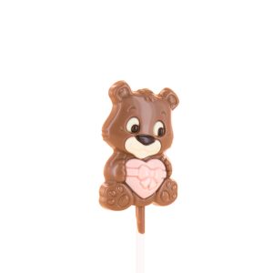 Supersöt Nalleklubba i Choklad med rosa hjärta i famnen Belfine (25g)