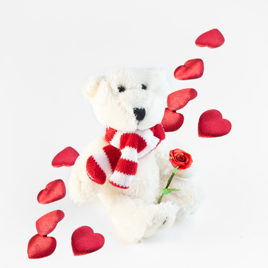 Miniisbjörnsnalle med 10 hjärtan och ros