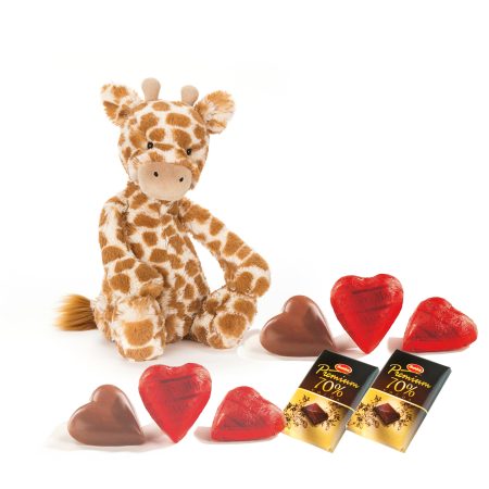 Giraff och chokladbitar